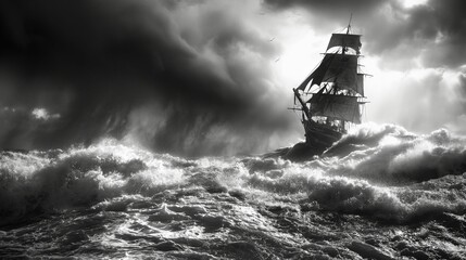 Image of a ship in a stormy sea.