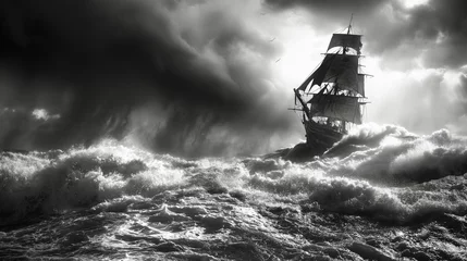 Papier Peint photo Lavable Navire Image of a ship in a stormy sea.