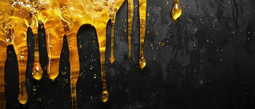 yellow resinous honey dripping down a black wal