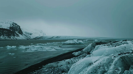 Picturesque view of solheimajokull glacier near sea