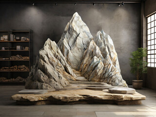 Mars rock group copper and black arid platform podium surface texture rough masculine men male concept raw stone stand advertisement display product backdrop mountain rock 3D Illustration vector .
