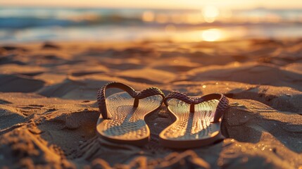 photograph of a pair of sandals on polihale beach sand dune sunlit soft lit backlit bokeh - obrazy, fototapety, plakaty