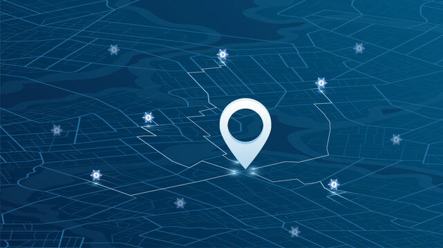 Location EV charging station location mark on gps navigation map a lot with fast supercharger station. Path turns and destination tag or mark. Huge city top view Tracking path, route. vector isometric