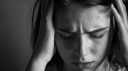 Image of a young woman experiencing a headache.