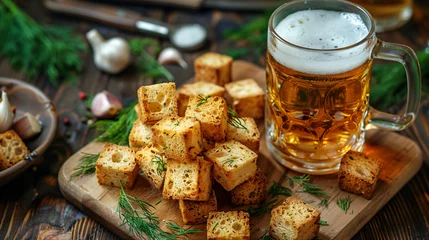 Foto op Aluminium Rye croutons with dill and garlic as a snack and light © Fauzia