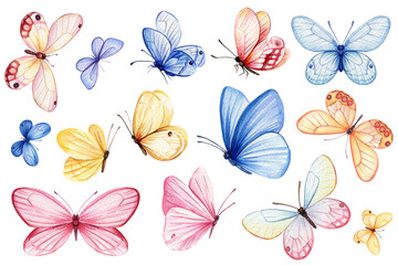Butterfly clipart isolated watercolor Illustration. Colorful Tropical butterflies for greeting cards, invitation, design - 752166152