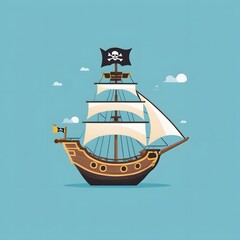 Toy pirate ship on blue background