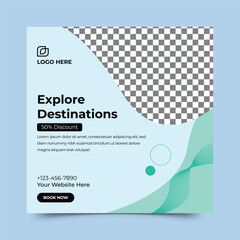 Travel the world social media post or Instagram banner template	