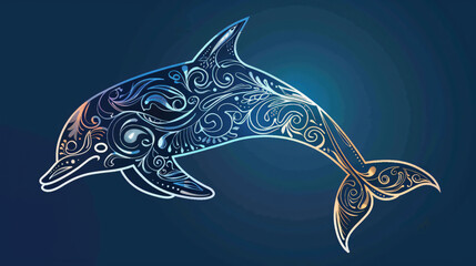 Silhouettedoodle of a dolphin.Vector graphics.