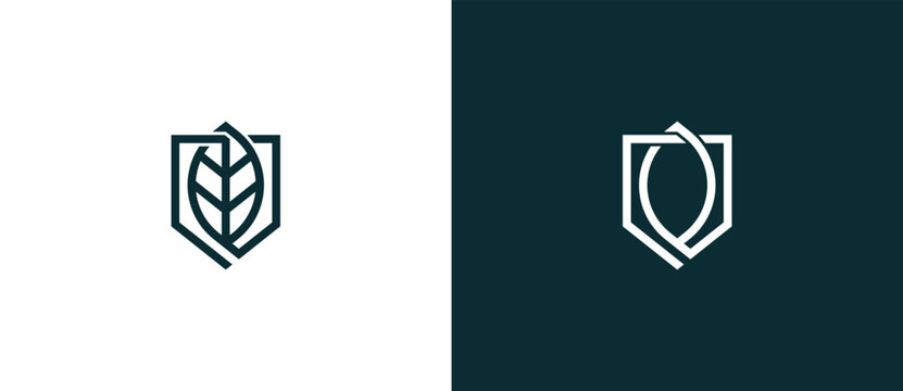Shield Leaf Logo Concept sign symbol icon Design Element. Defense, Security, Guard, Natural, Eco, Herbal Logotype. Vector illustration template