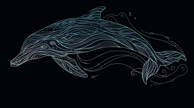 Silhouettedoodle of a dolphin.Vector graphics.