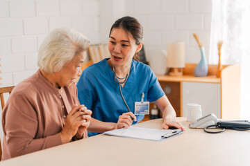 nursing home assistance in health insurance business concept, asian woman doctor or nurse caregiver...