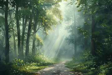 sun rays through the forest