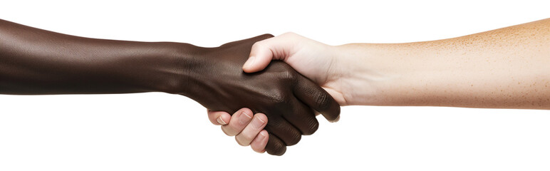 handshake between two people, black man and white man shaking hand