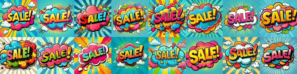 Sierkussen Sale! on a cloud in bright colors, pop-art style. AI generated illustration © vector_master