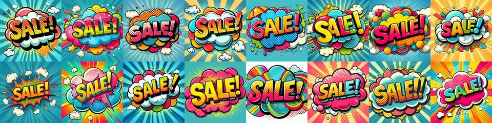 Foto op Canvas Sale! on a cloud in bright colors, pop-art style. AI generated illustration © vector_master