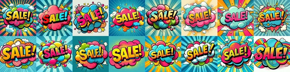 Türaufkleber Sale! on a cloud in bright colors, pop-art style. AI generated illustration © vector_master