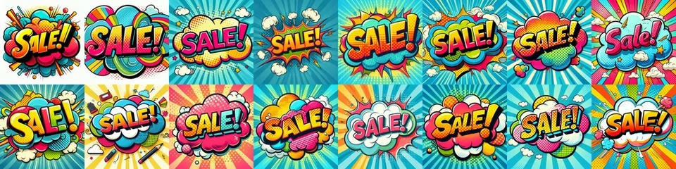 Foto auf Alu-Dibond Sale! on a cloud in bright colors, pop-art style. AI generated illustration © vector_master