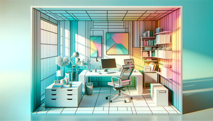 Fototapeta na wymiar 3D Angled View: Colorful Modern Office