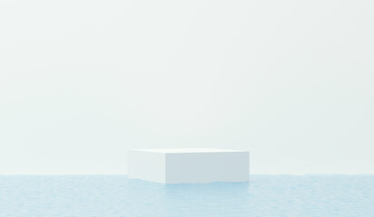 3d render Abstract luxury white studio background on water for product presentation. empty pedestal, podium mockup for exhibitions. Used for presentation business interior concepts.