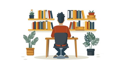 Illustration of people working at desk.