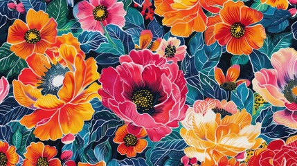 Elegant colorful seamless pattern with botanical floral illustration - obrazy, fototapety, plakaty