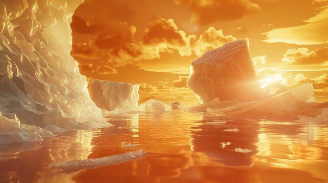 Image of icebergs melting due to global warming.