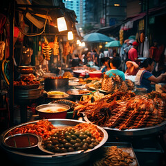 Delicious street food in a bustling market.