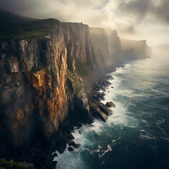Dramatic cliffs overlooking the ocean. - obrazy, fototapety, plakaty