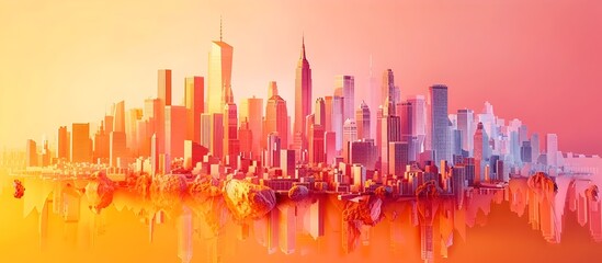 Vibrant 3D Illustration of New York City Skyline, To provide a visually appealing and colorful representation of New York Citys skyline that can be