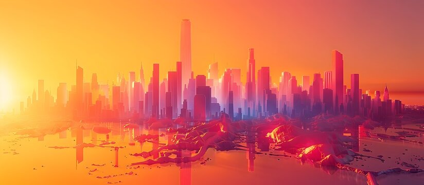 Orange Sunset Cityscape, To provide an eye-catching and unique cityscape image for use in various designs and projects