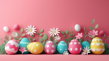 Fototapeta na wymiar A collection of decorated Easter eggs, with intricate patterns and bright colors, The scene exudes a sense of joy and renewal, perfectly capturing the spirit of the holiday season. Generative AI