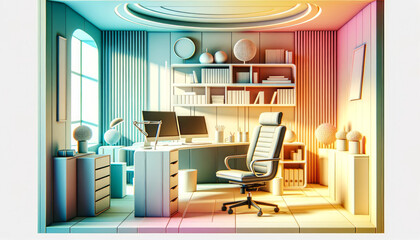 Modern Workspace in 3D Pastel