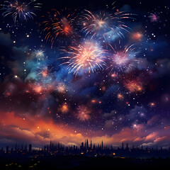 Fototapeta na wymiar Fireworks lighting up the night sky.