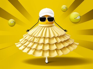 A lemon woman, dressed in a stylish dress, a fashionable hat and fashionable sunglasses, stands confidently. She looks fashionable and ready for a sunny day. Generative AI