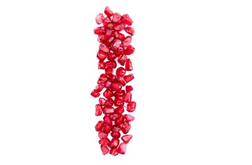 I English Alphabet Capital Letter Written with Pomegranate Seeds Isolated on White Background