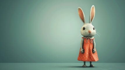 Cute Easter bunny in a dress. On a plain background with space for text. Generative AI