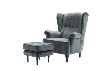 The Charm of Gray Armchair Isolated On Transparent Background