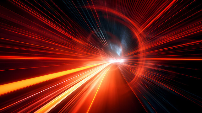 Glowing tunnel traffic, future technology speed line, using long exposure bold dynamic lines