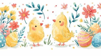 Various cartoon small chicks with fluffy feathers  standing in a row , displaying their cuteness and camaraderie. Generative AI