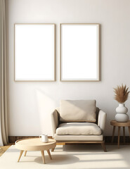 Frame mockup, ISO A paper size. Living room wall poster mockup. Interior mockup with house background. Modern interior design. 3D render