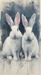 A charming group of rabbits are depicted with their faces sketched in delicate pencil lines, each bunny showcasing its own unique personality and expression.  Generative AI