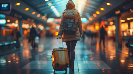 an image representing the traveler, suitcase, happiness, airport queue - obrazy, fototapety, plakaty