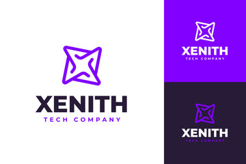 letter X and Shuriken modern technology logo in minimalist style