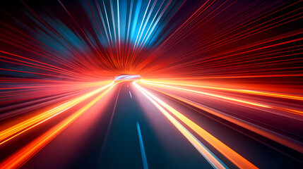 Glowing tunnel traffic, future technology speed line, using long exposure bold dynamic lines