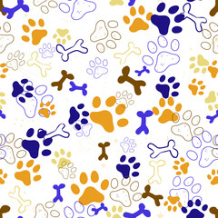 Fototapeta premium Royal poodles and inscriptions seamless illustration. Dogs, tracks of poodles, inscriptions realistic pattern illustration. Print for wrapping paper. textiles, preparation for designers