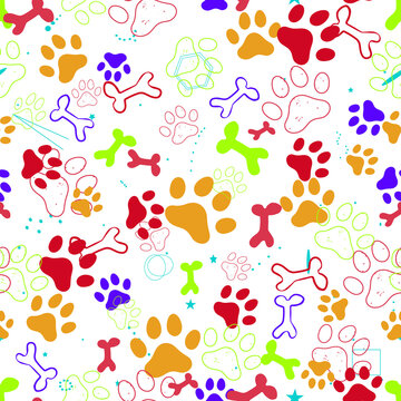 Royal poodles and inscriptions seamless illustration. Dogs, tracks of poodles, inscriptions realistic pattern illustration. Print for wrapping paper. textiles, preparation for designers
