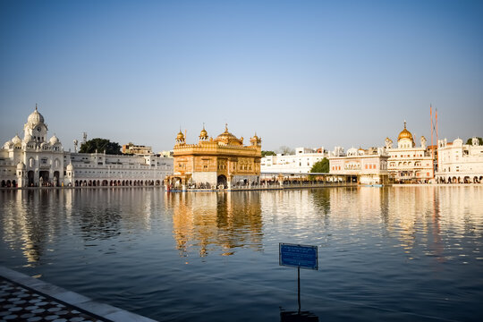 Beautiful view of Golden Temple - Harmandir Sahib in Amritsar, Punjab, India, Famous indian sikh landmark, Golden Temple, the main sanctuary of Sikhs in Amritsar, India