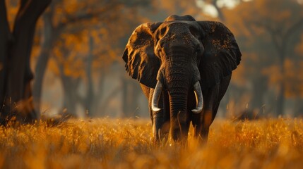 elephant in the savannah - obrazy, fototapety, plakaty