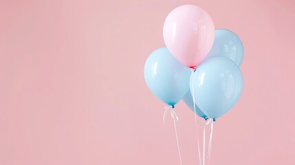 Blue and pink balloons drifting in the air, creating a festive and celebratory atmosphere for a gender reveal party or birthday celebration